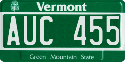VT license plate AUC455