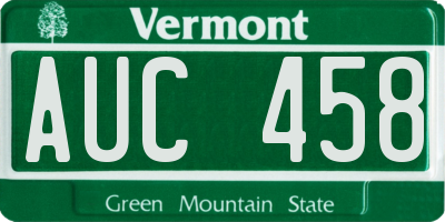VT license plate AUC458