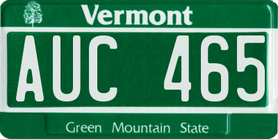 VT license plate AUC465