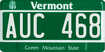 VT license plate AUC468
