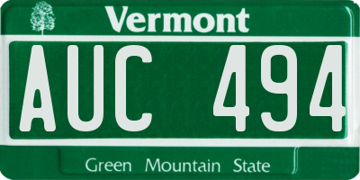 VT license plate AUC494