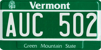 VT license plate AUC502