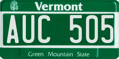 VT license plate AUC505