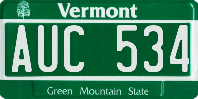 VT license plate AUC534