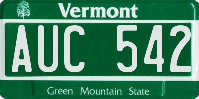 VT license plate AUC542