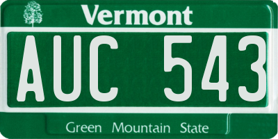 VT license plate AUC543