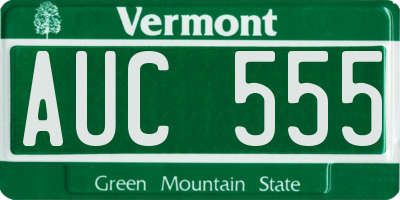VT license plate AUC555
