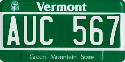 VT license plate AUC567