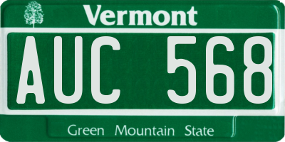 VT license plate AUC568