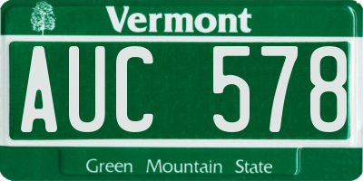VT license plate AUC578