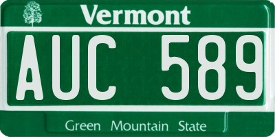 VT license plate AUC589