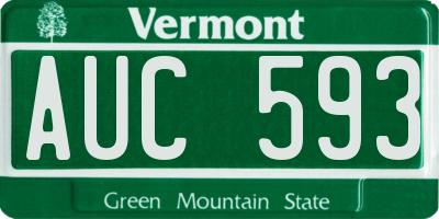 VT license plate AUC593