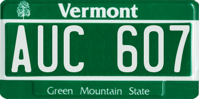 VT license plate AUC607