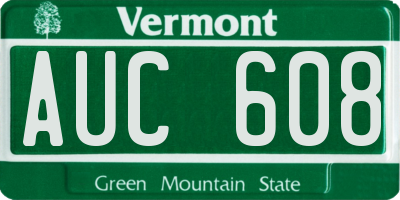 VT license plate AUC608