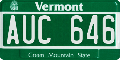 VT license plate AUC646