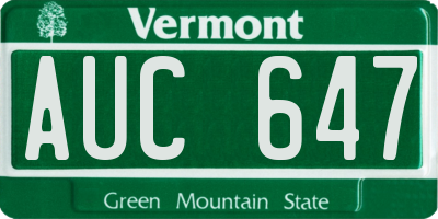 VT license plate AUC647