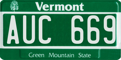 VT license plate AUC669