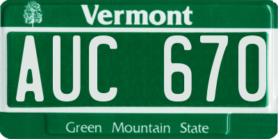 VT license plate AUC670