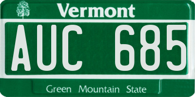 VT license plate AUC685