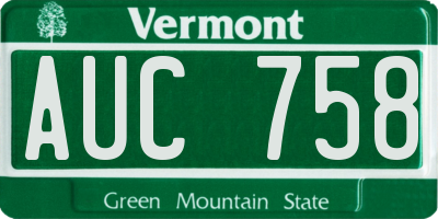 VT license plate AUC758