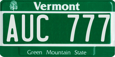VT license plate AUC777
