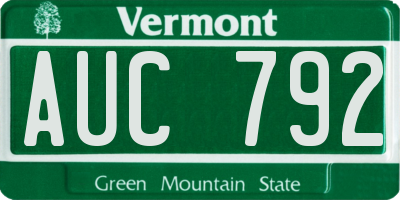 VT license plate AUC792