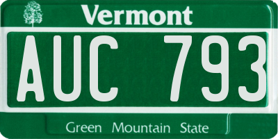 VT license plate AUC793