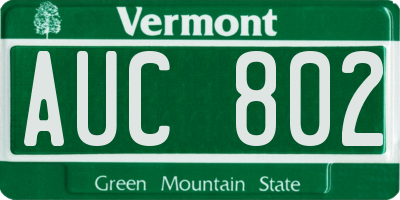 VT license plate AUC802