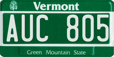 VT license plate AUC805