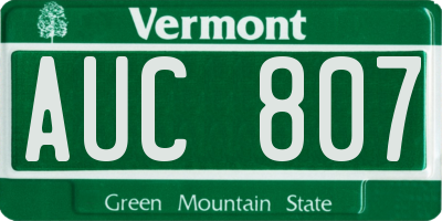 VT license plate AUC807