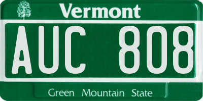 VT license plate AUC808