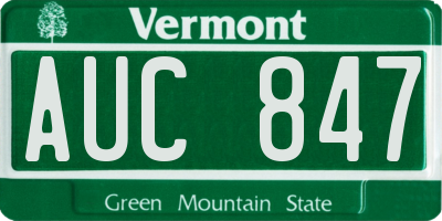 VT license plate AUC847