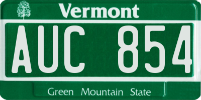 VT license plate AUC854