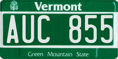 VT license plate AUC855