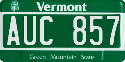 VT license plate AUC857
