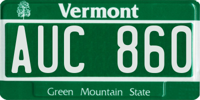 VT license plate AUC860
