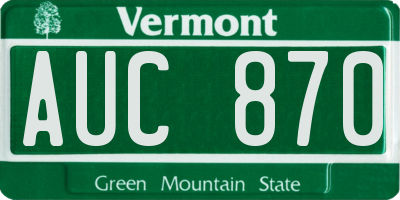 VT license plate AUC870