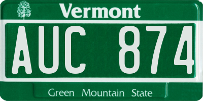 VT license plate AUC874