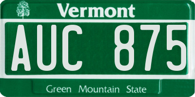 VT license plate AUC875
