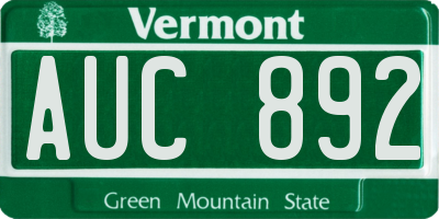 VT license plate AUC892
