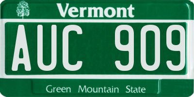 VT license plate AUC909
