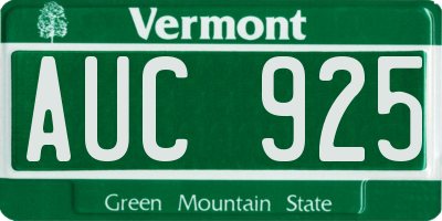 VT license plate AUC925