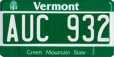 VT license plate AUC932
