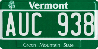 VT license plate AUC938