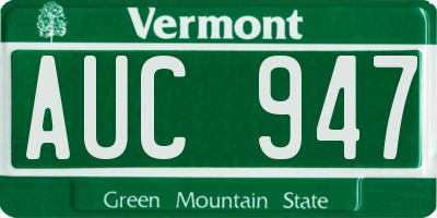 VT license plate AUC947