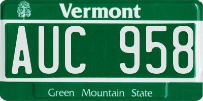 VT license plate AUC958