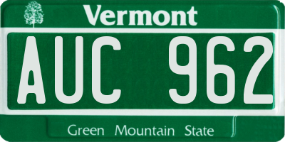VT license plate AUC962