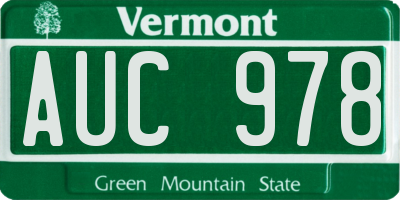 VT license plate AUC978