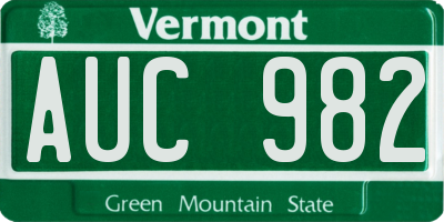 VT license plate AUC982