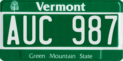 VT license plate AUC987